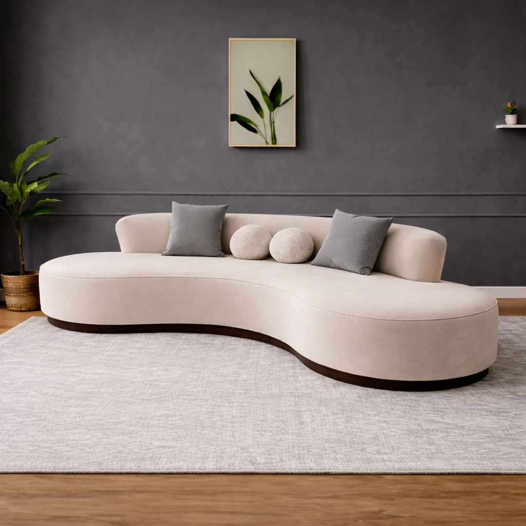 GoShipFurniture Curved Upholstered Sofa – Sculpted Backrest, 10 ft