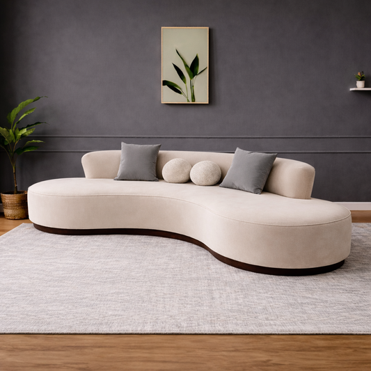 GoShipFurniture Curved Upholstered Sofa – Sculpted Backrest, 10 ft