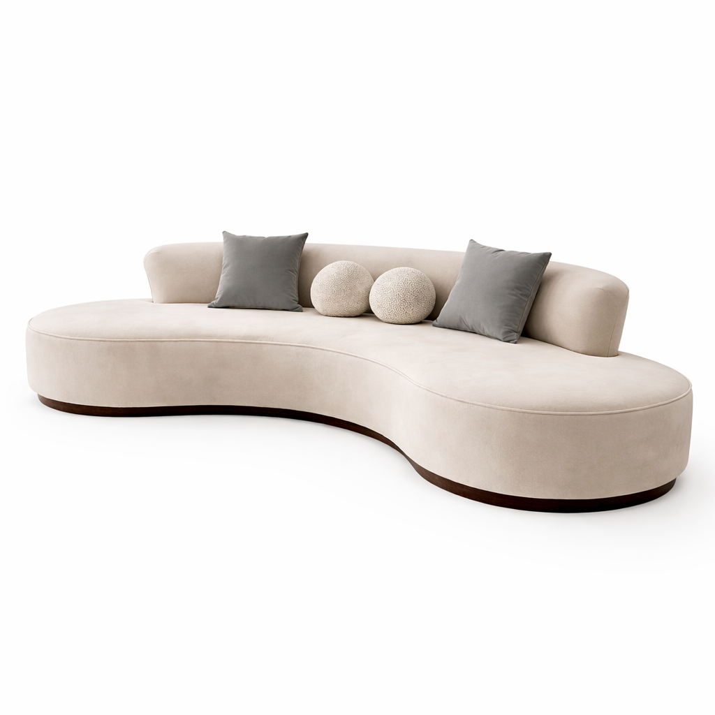 GoShipFurniture Curved Upholstered Sofa – Sculpted Backrest, 10 ft