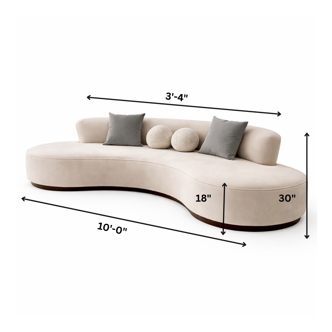 GoShipFurniture Curved Upholstered Sofa – Sculpted Backrest, 10 ft